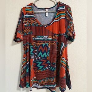 LuLaRoe Multicolor Geometric Swing Top Short Sleeve Size L